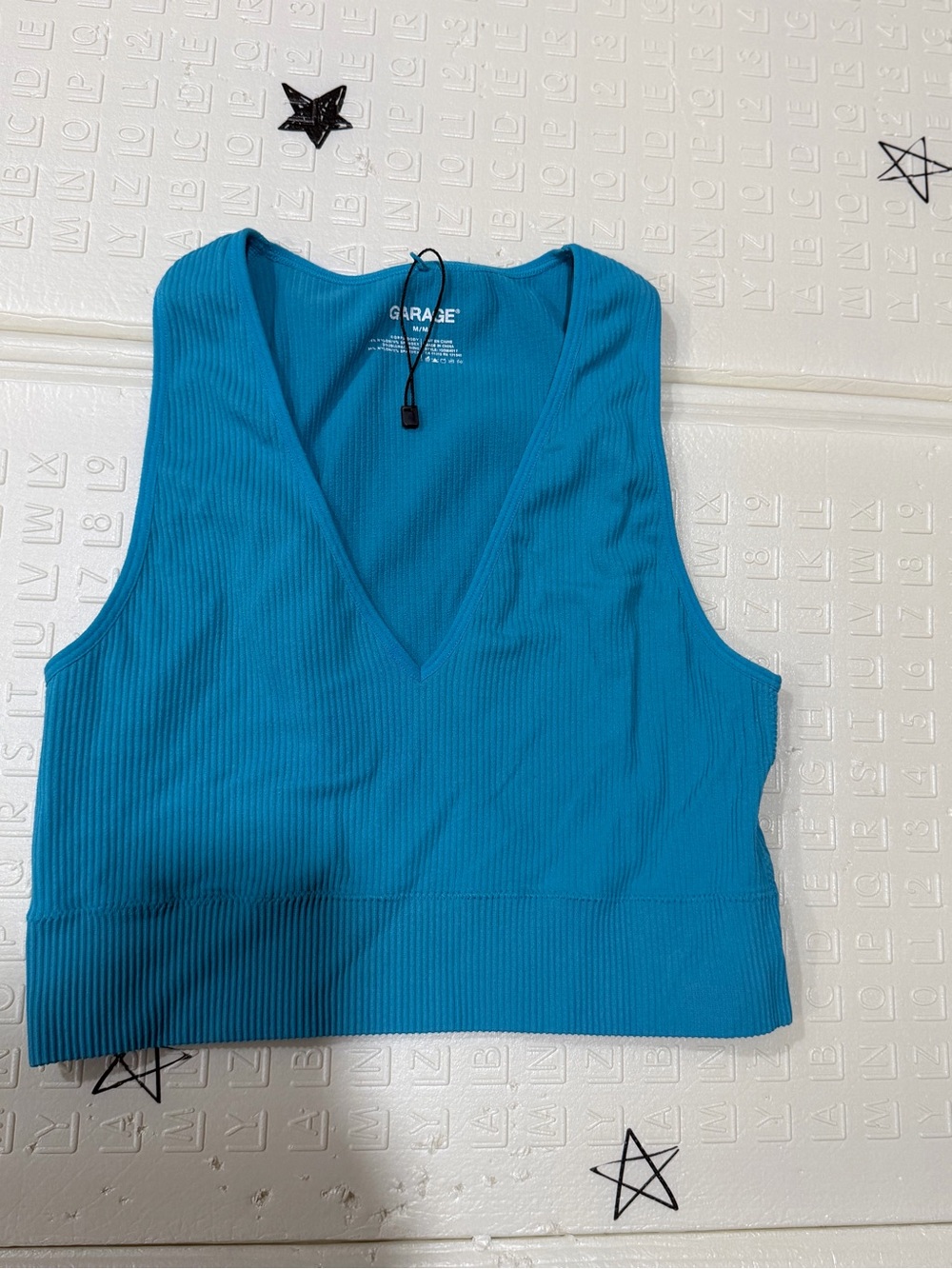 Garage Teal Ribbed V-Neck Crop Tank
